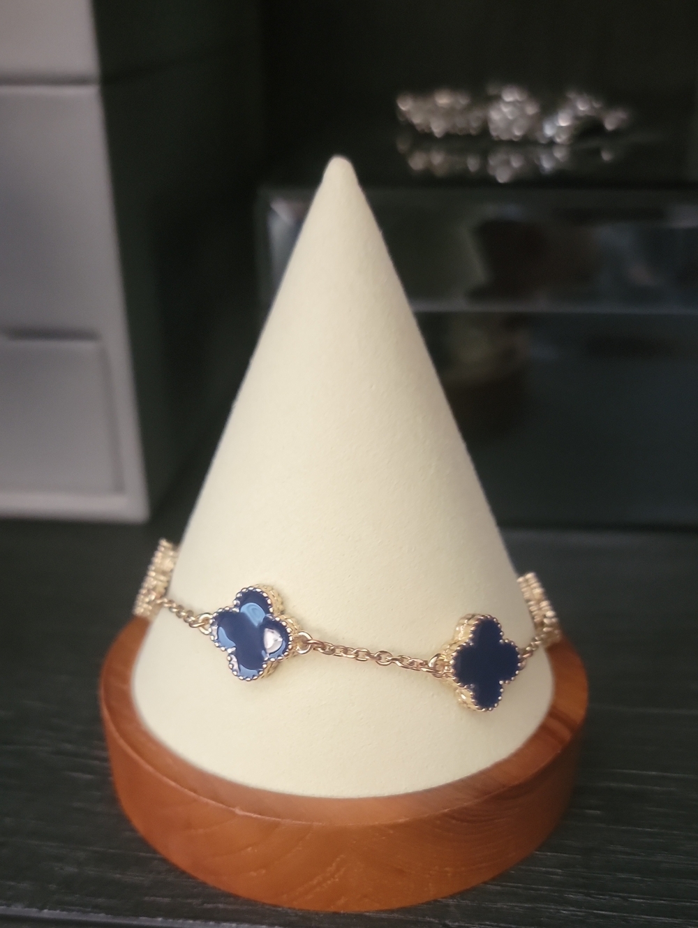 Navy Blue Gold Clover Bracelet